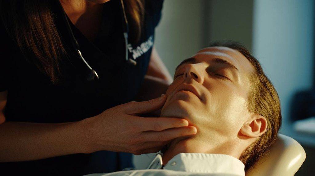 A man getting his jaw examined by a chiropracter
