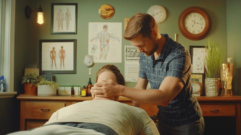 a chiropractor in training, practising on a dummy